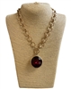 1NLN2157R MATTE GOLD LARGE RED PENDANT STONE TOGGLE NECKLACE