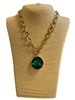 1NLN2157E MATTE GOLD LARGE EMERALD GREEN PENDANT STONE TOGGLE NECKLACE