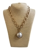 1NLN2157P MATTE GOLD LARGE PEARL PENDANT STONE TOGGLE NECKLACE