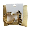 1NME1093 BLACK MULTI STONE & CRYSTAL GOLD MEDIUM HOOP EARRINGS