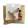 1NME1093R RED STONE & CRYSTAL GOLD MEDIUM HOOP EARRINGS