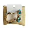 1NME1093T TURQUOISE STONE & CRYSTAL GOLD MEDIUM HOOP EARRINGS