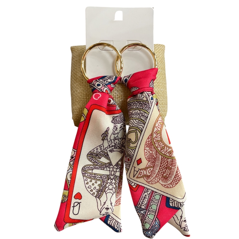 1NUE1124 GOLD FUCHSIA MULTI LONG FABRIC EARRINGS