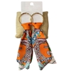 1NUE1124 GOLD ORANGE MULTI LONG FABRIC EARRINGS