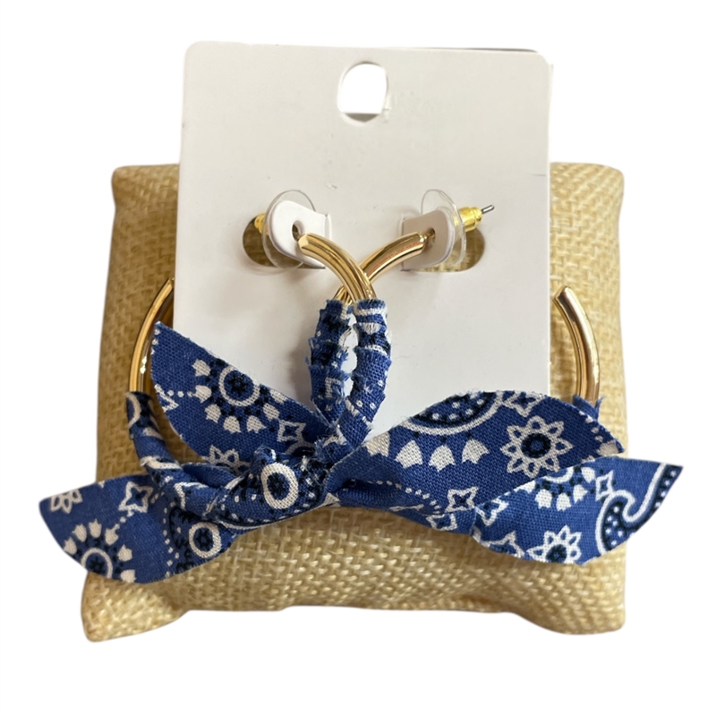 1NUE1127RB  ROYAL BLUE  BANDANA  HOOP EARRINGS