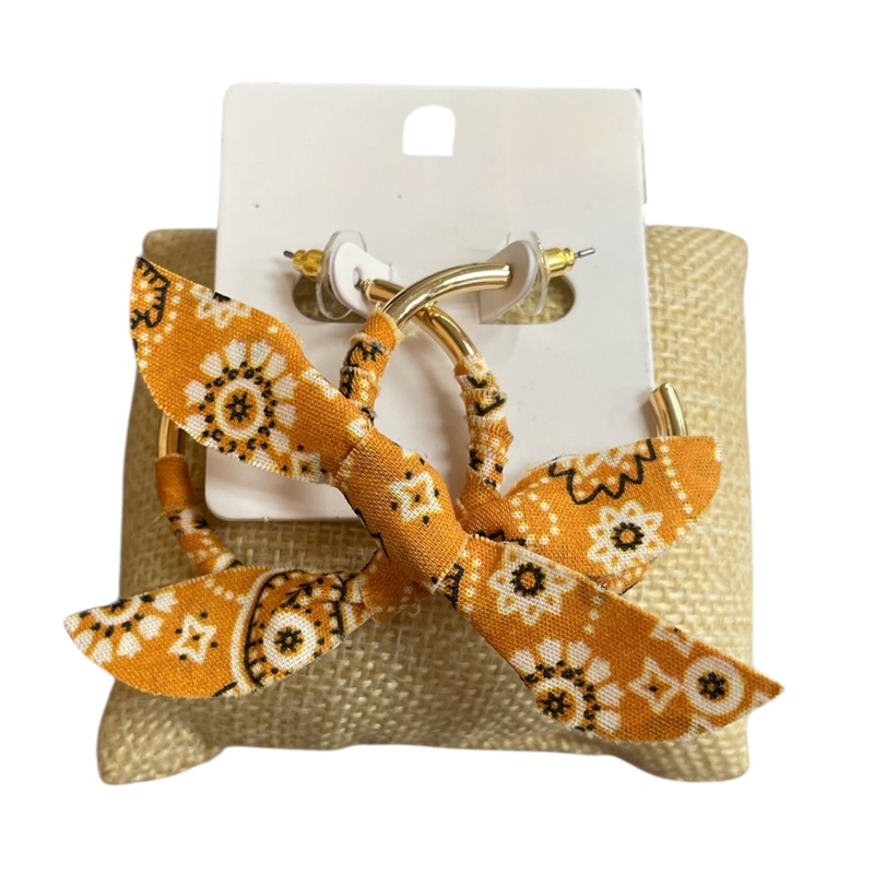 1NUE1127Y  YELLOW BANDANA  HOOP EARRINGS