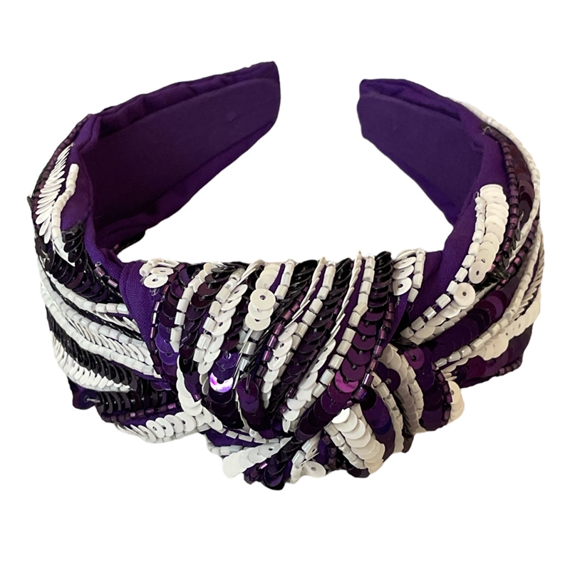 20-0218P PURPLE WHITE  SEQUINS HEADBAND