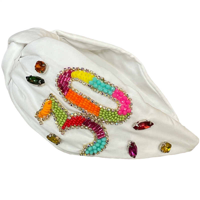 20-0254  WHITE MULTI 30 BEADED HEADBAND