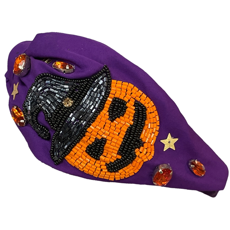 20-0266P PURPLE & SEED BEAD PUMPKIN HEADBAND