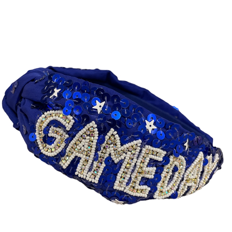20-0447BL  GAME DAY BLUE & WHITE SEQUINS HEADBAND