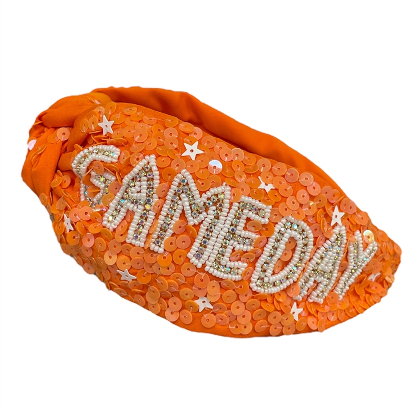 20-0447O  GAME DAY ORANGE & WHITE SEQUINS HEADBAND