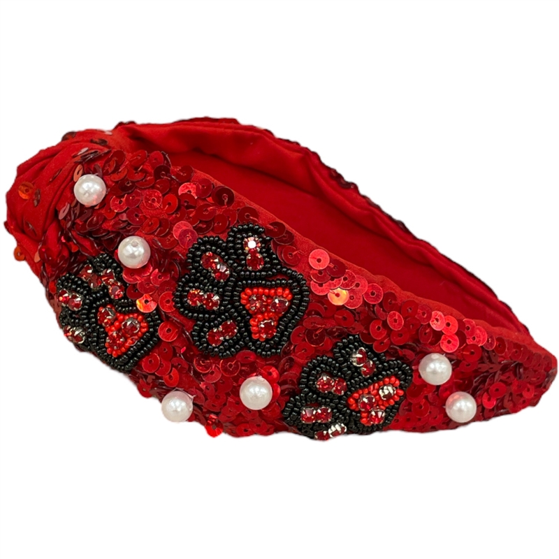 20-0452R  BLACK PAW RED SEQUINS HEADBAND