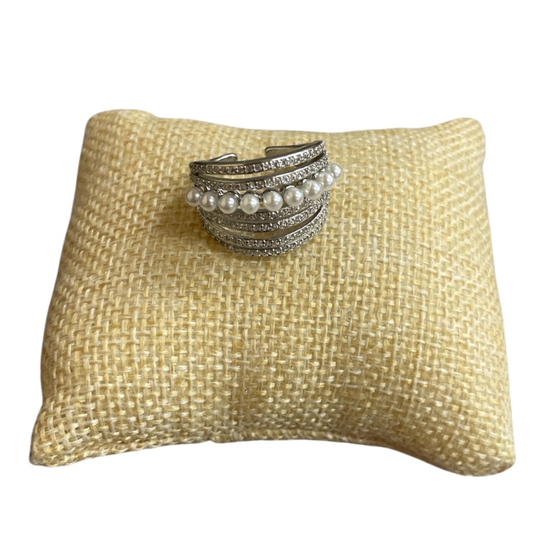 20261R  RHINESTONE & PEARL  ADJUSTABLE RING