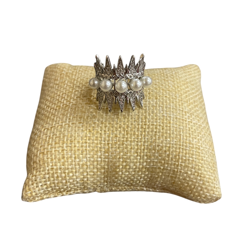 20264R  RHINESTONE & PEARL  ADJUSTABLE RING