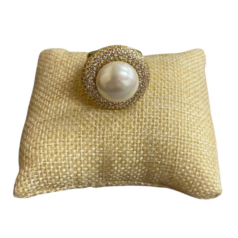 20265I  RHINESTONE PEARL IN CENTER ADJUSTABLE RING