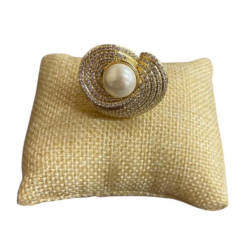 20265P  RHINESTONE PEARL IN CENTER ADJUSTABLE RING