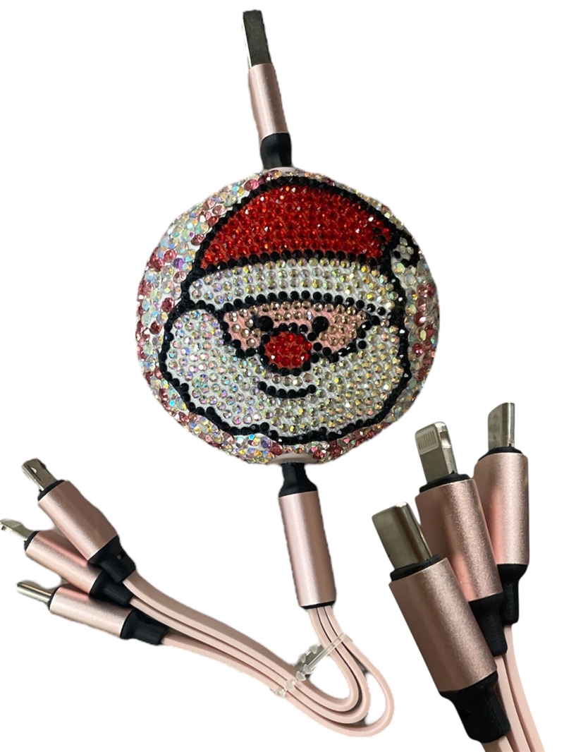 207PK  PINK SANTA 3 IN 1 RETRACTABLE MULTIPLE CHARGERS