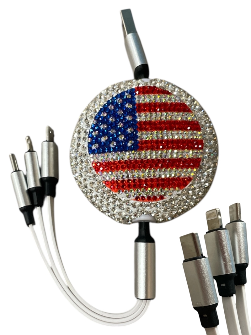 208AB  AMERICAN FALG 3 IN 1 RETRACTABLE MULTIPLE CHARGERS