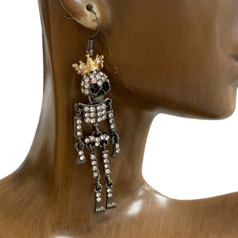 23136 BLACK RHINESTONE  SKELETON  EARRINGS