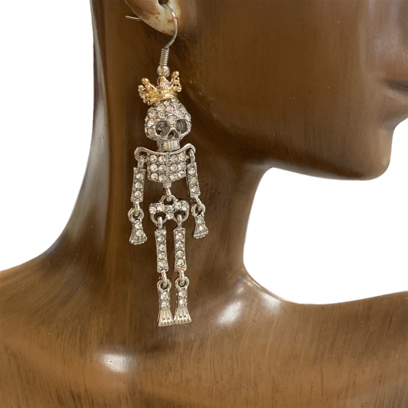 23136S  SILVER  RHINESTONE  SKELETON  EARRINGS