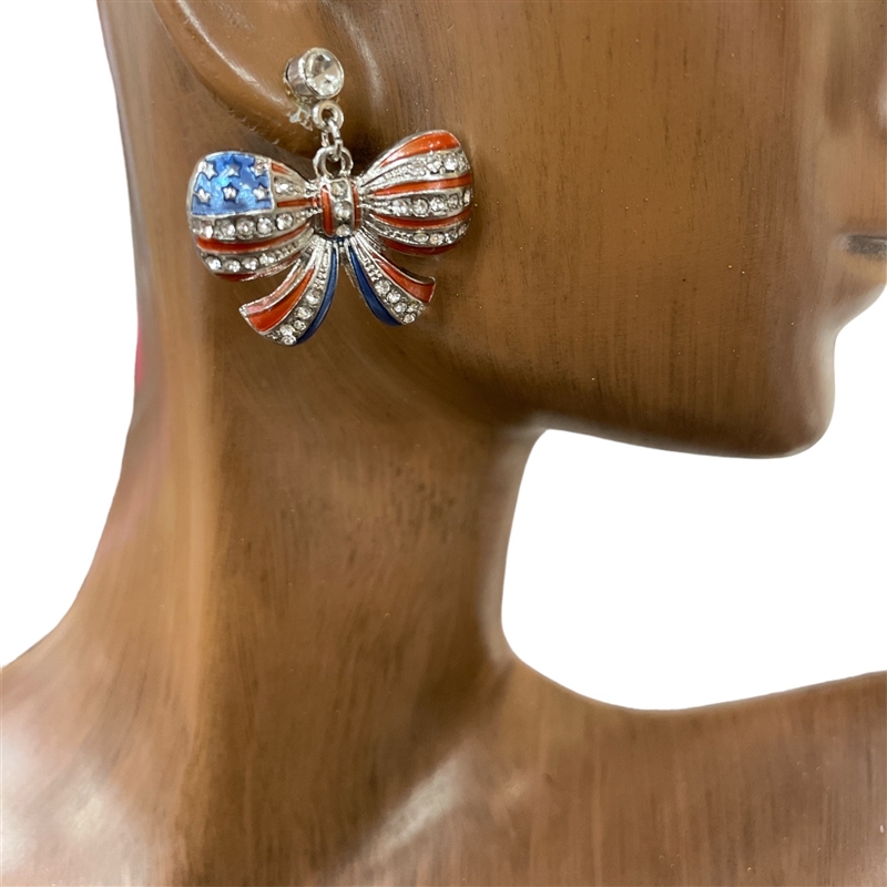 23394-S BOW AMERICAN FLAG EARRINGS