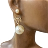 24426 RHINESTONE BOW & PEARL DROP SMALL HOOP EARRINGS EARRINGS