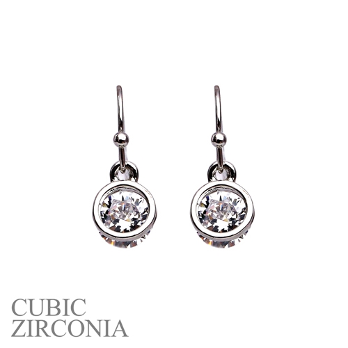 24572CR SILVER CUBIC ZIRCONIA CIRCLE POST EARRINGS