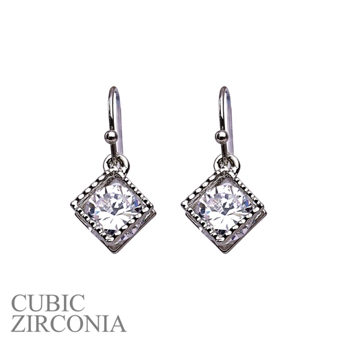 24573CR SILVER CUBIC ZIRCONIA DIAMOND POST EARRINGS