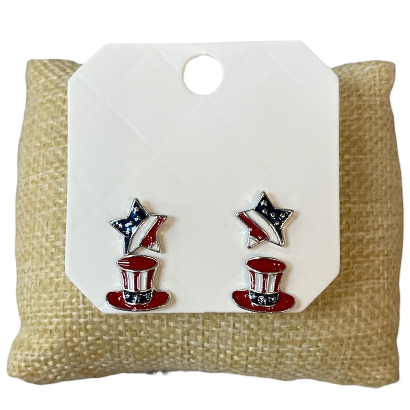 24608 SILVER STAR AND HAT 2 PAIR STUD EARRINGS SET