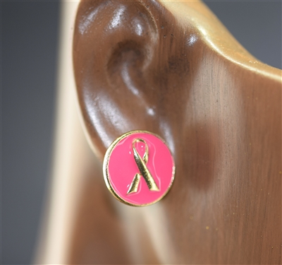 24868 Circle Pink Ribbon Stud Earrings