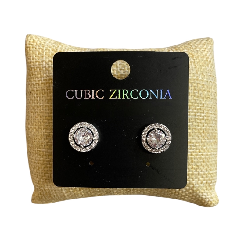 25516-1 SILVER CUBIC ZIRCONIA STUD EARRINGS
