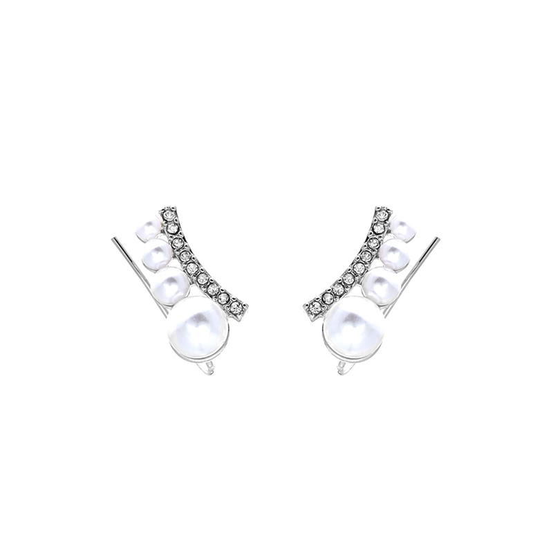 25722 WHITE PEARL RHINESTONE SILVER POST EARRINGS