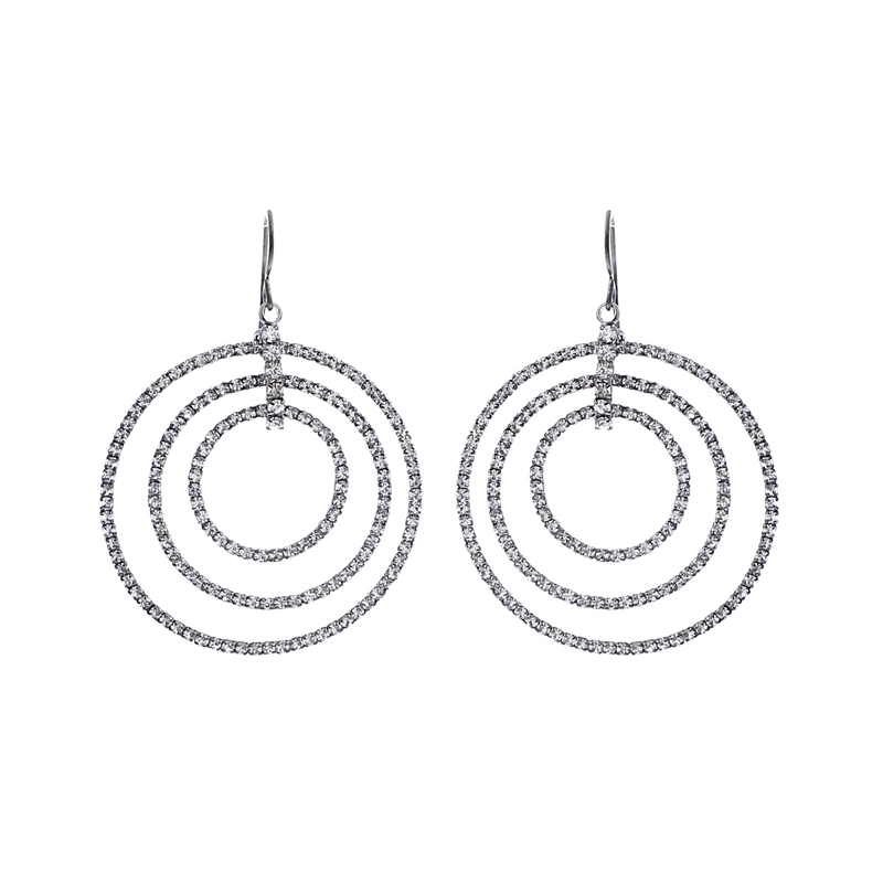 25848CR RHINESTONE TRIPLE CIRCLE DANGLE EARRINGS