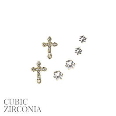 26092 3 PACK RHINESTONE CROSS STUDS