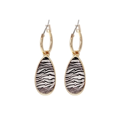 26128-2 TEARDROP-SHAPE ZEBRA PRINT JEWEL EARRINGS