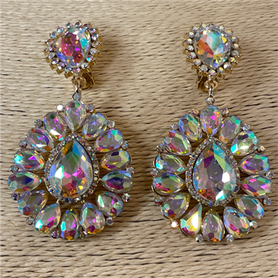 26190 AB GOLD RHINESTONE CLIP ON EARRINGS