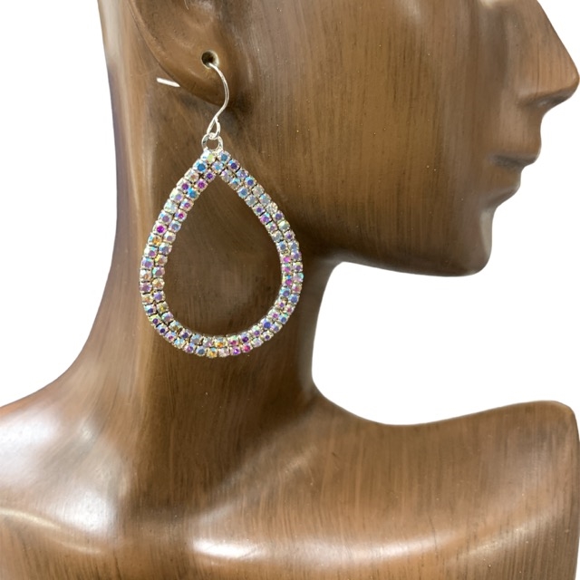 26251CR-30 RHINESTONE DOUBLE LINE TEARDROP EARRINGS