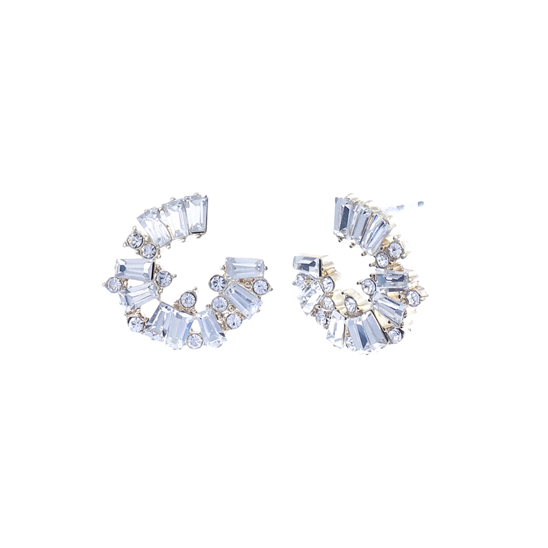 26673CR RHINESTONE OPEN CIRCLE CHUNKY STUD EARRINGS