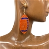 26690H  ORANGE BLUE  SUEDE RHINESTONE  PUFF FOOTBALL EARRINGS