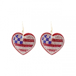 26717LSI-G  HEART RHINESTONE AMERICAN FLAG EARRINGS