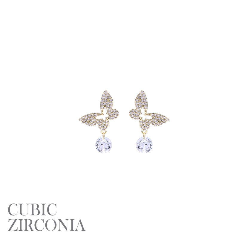 26779 ANTIQUE SMALL BUTTERLY CRYSTAL DROP POST STUD EARRINGS