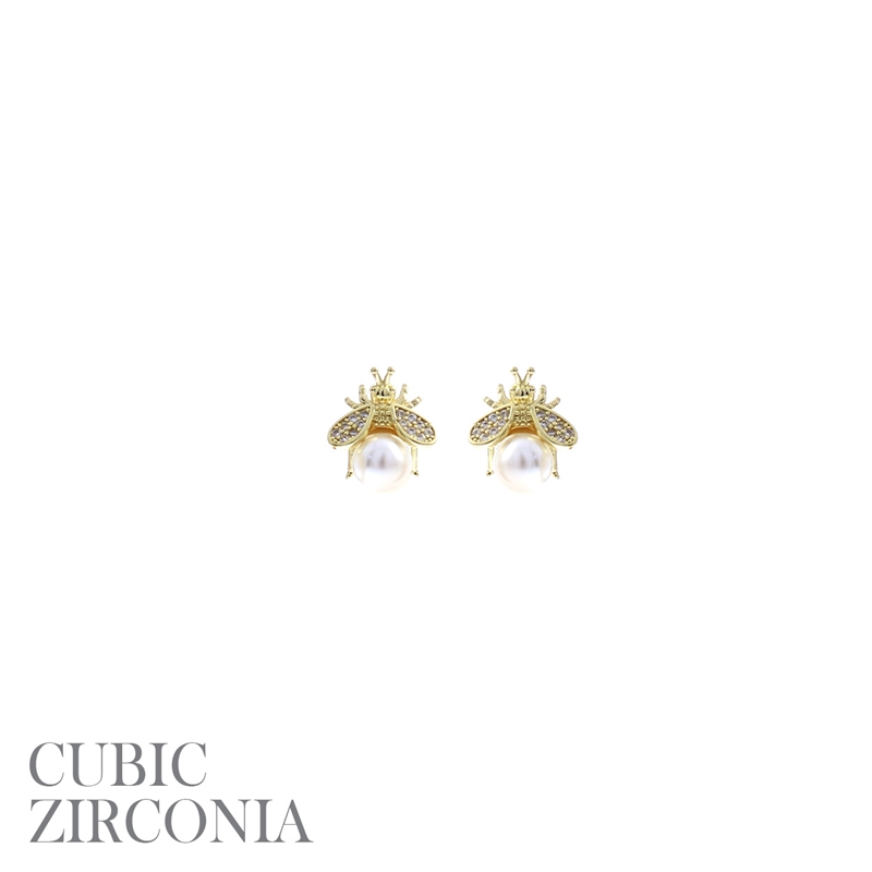 26796 GOLD SMALL PEARL FIREFLY STUD EARRINGS