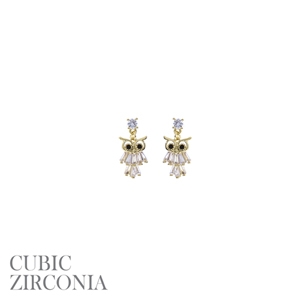 26797CR ANTIQUE SMALL OWL CUBIC ZIRCONIA POST EARRINGS