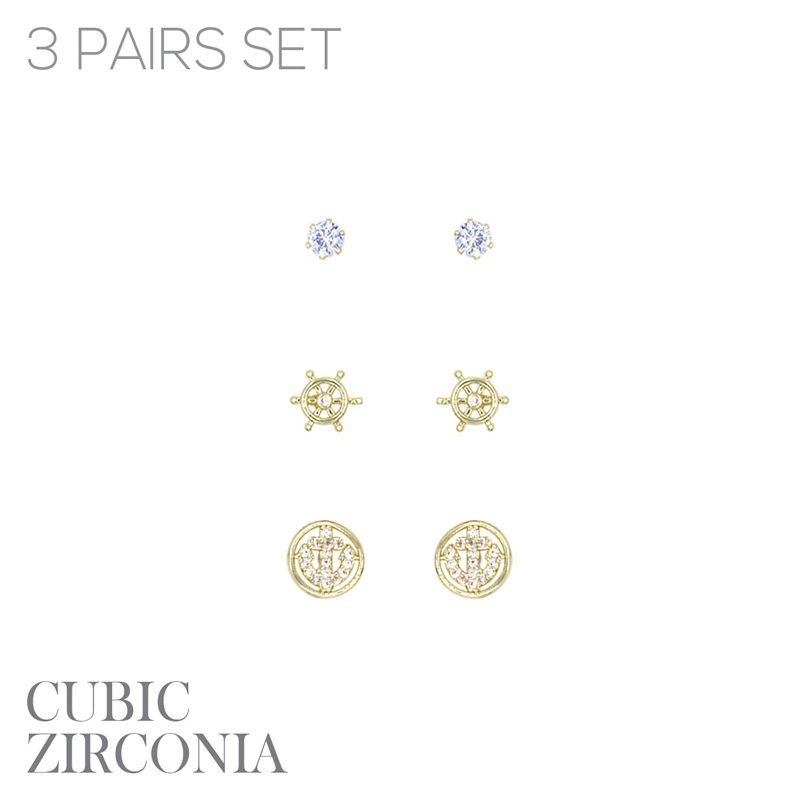 26991 SMALL ANCHOR WHEEL SET OF 3 STUD EARRINGS