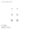 26998 SMALL BUTTERFLY AND ROUND STUD EARRINGS 3 PAIR SET