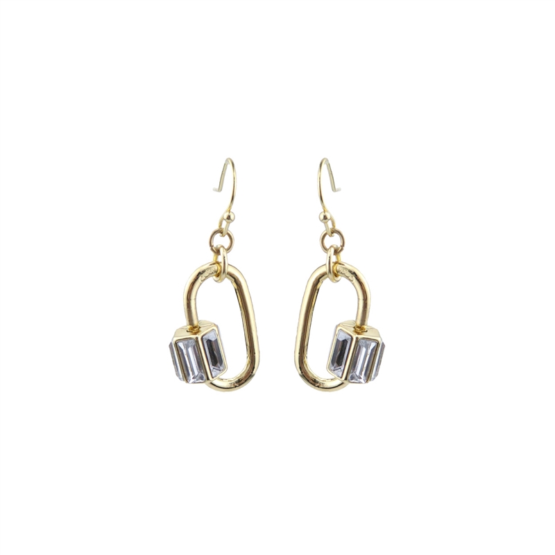 27070CR SMALL GOLD RHINESTONE OVAL LOCK POST EARRINGS