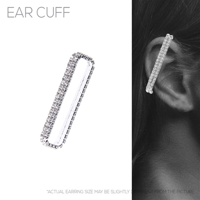 27134 RHINESTONE SILVER 2MM RECTANGLE EAR CUFF