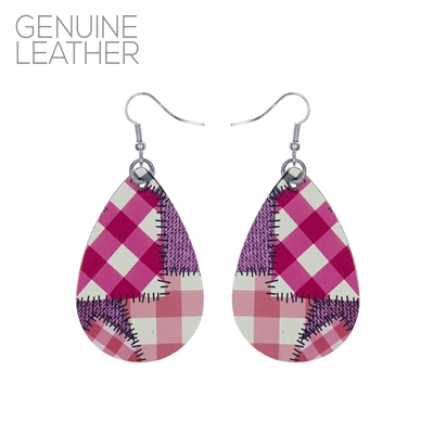 27189 PINK PATCH WORK PATTERN TEARDROP EARRINGS