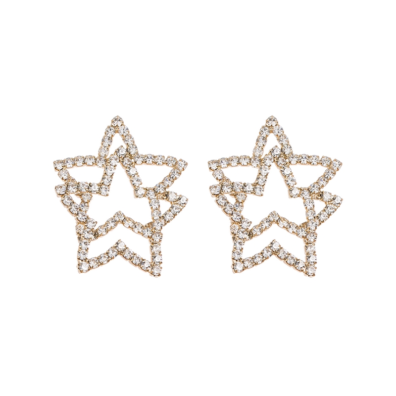 27416 RHINESTONE DOUBLE LAYERED STAR POST EARRINGS