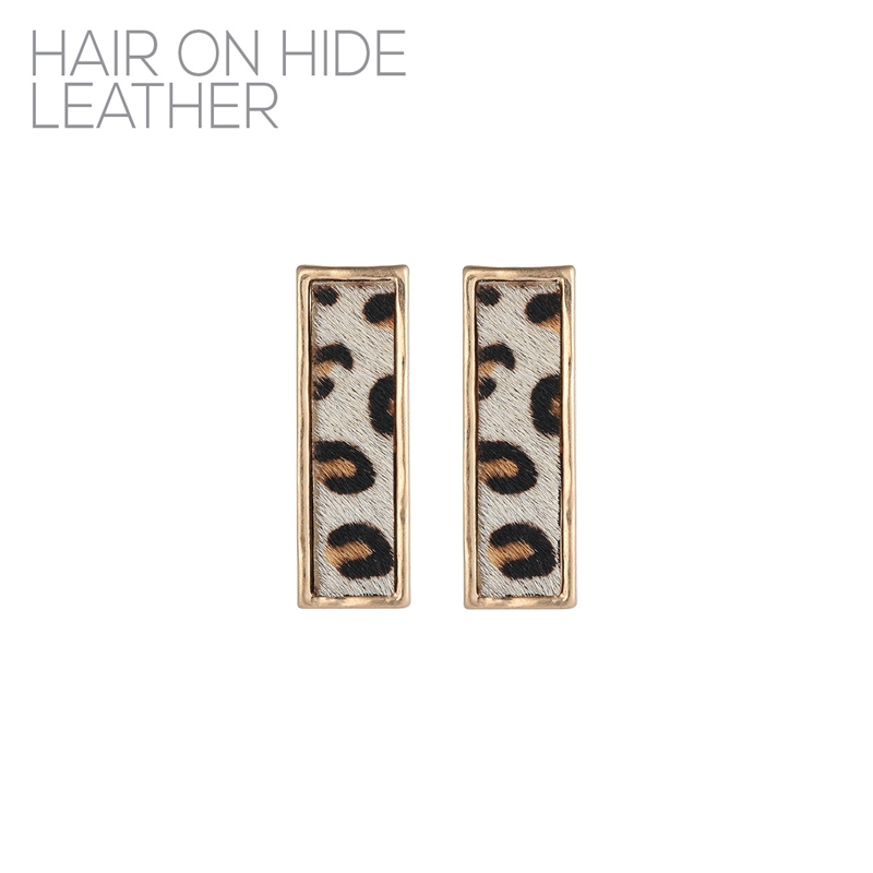 27470 GOLD ANTIQUE HAIR ON HIDE RECTANGLE STUD EARRINGS